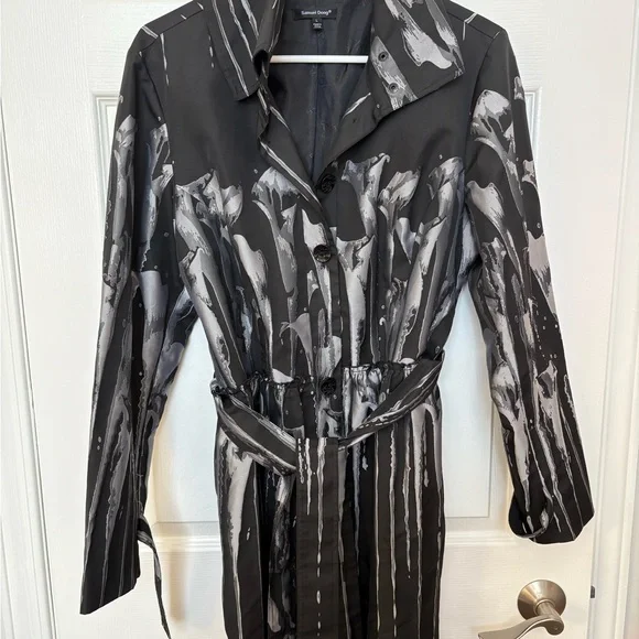 Samuel Dong Artistic Black and Gray Trench Coat - Picture 1 of 3